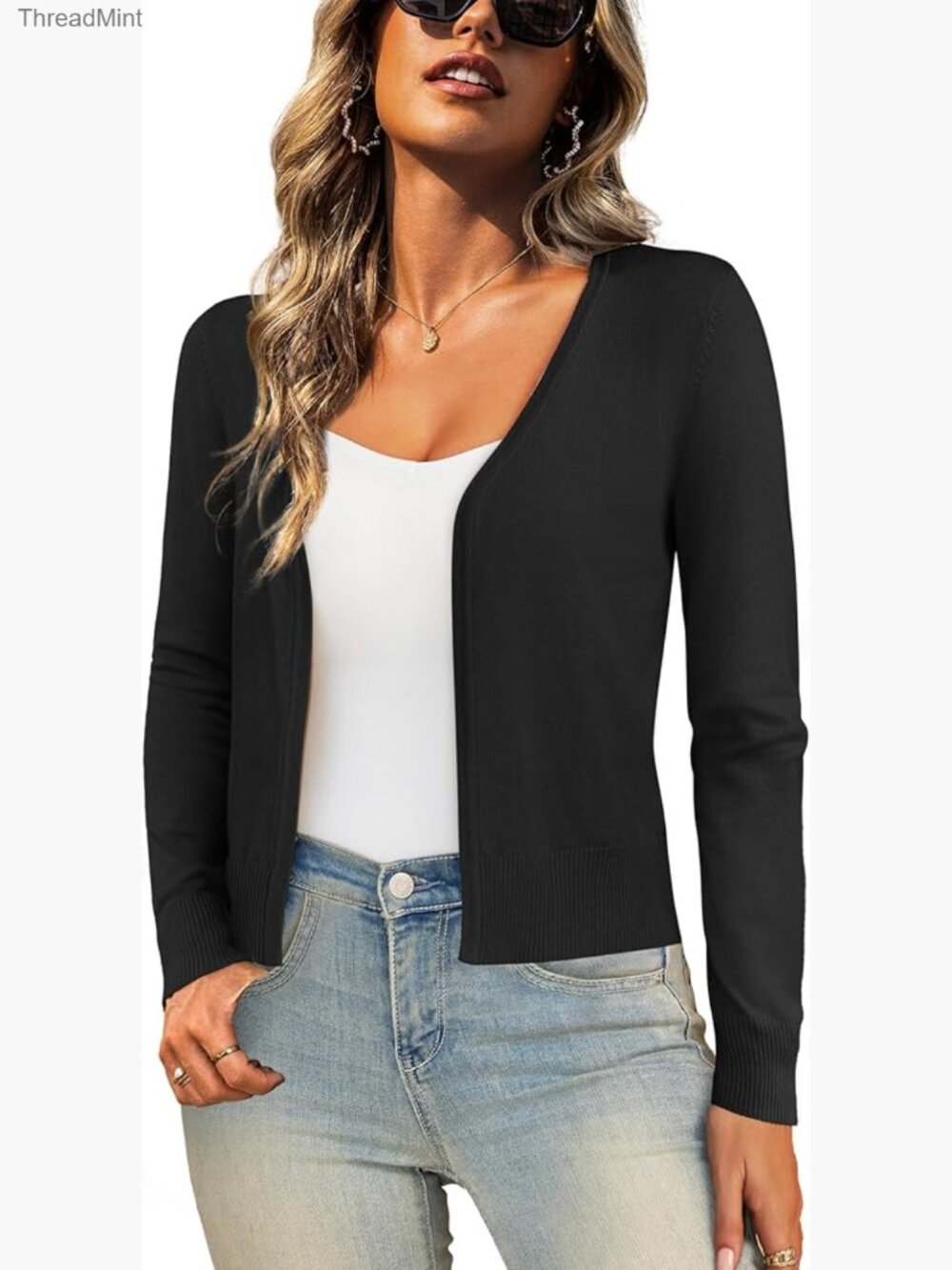Cropped Cardigan Bolero Shrug Open Front Long Sleeve S-XL